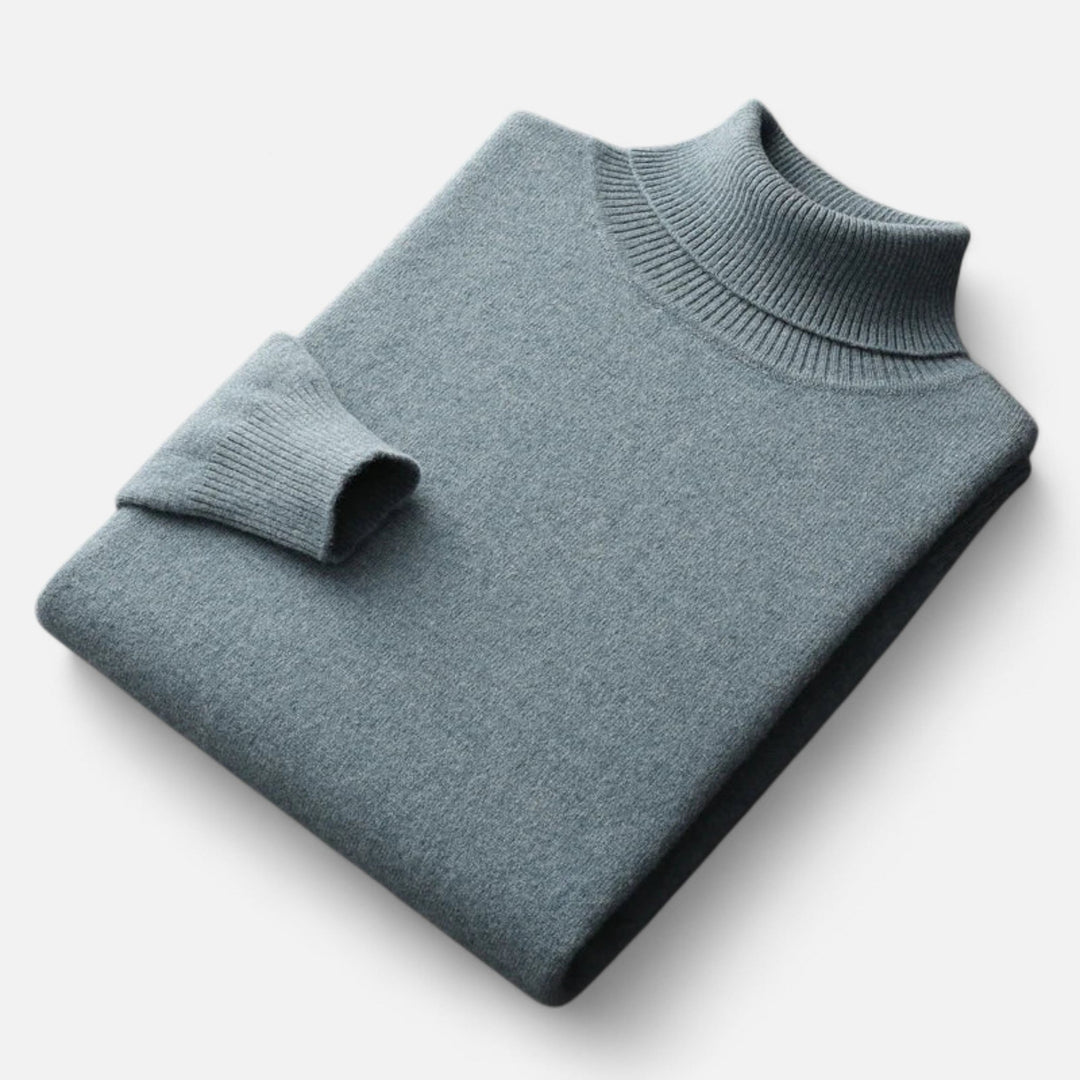 Men's plain ribbed turtleneck jumper with long sleeves