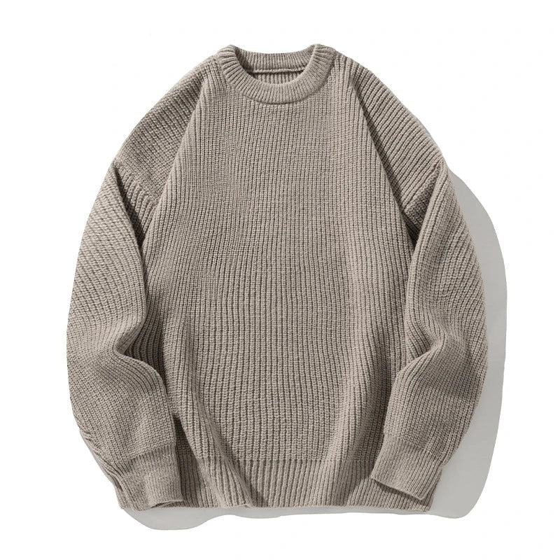Ribbed crew neck sweater with long sleeves and ribbed trims