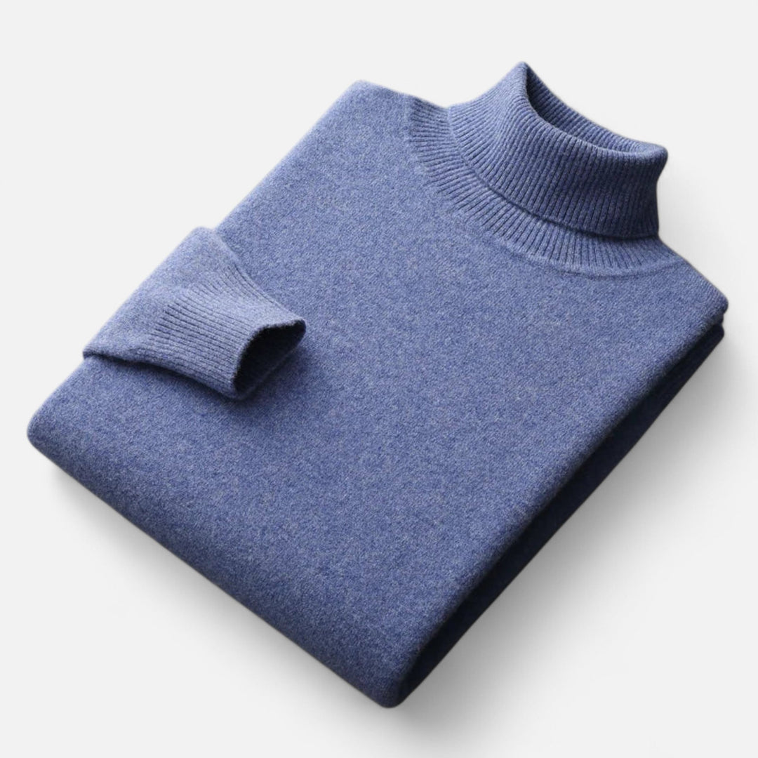 Men's plain ribbed turtleneck jumper with long sleeves