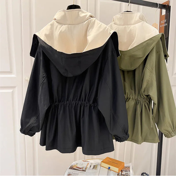 Women's colour block windbreaker jacket with wide collar