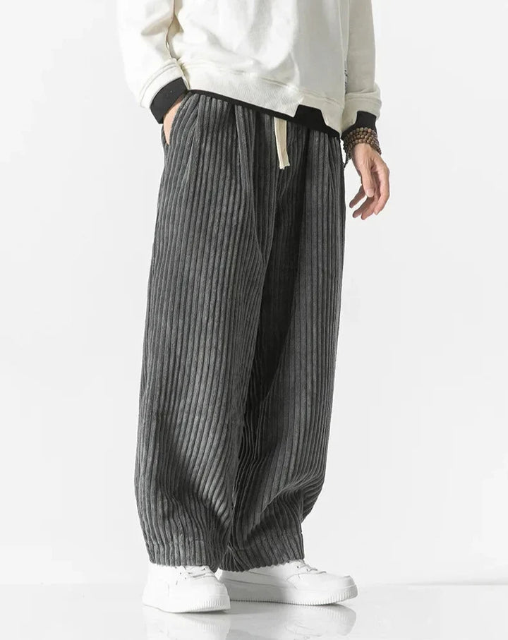 Men's wide-leg corduroy trousers with drawstring waist