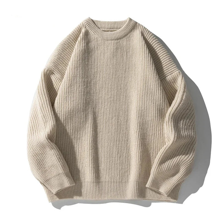 Ribbed crew neck sweater with long sleeves and ribbed trims