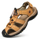 Men's brown closed-toe hiking sandals with adjustable straps and grip sole