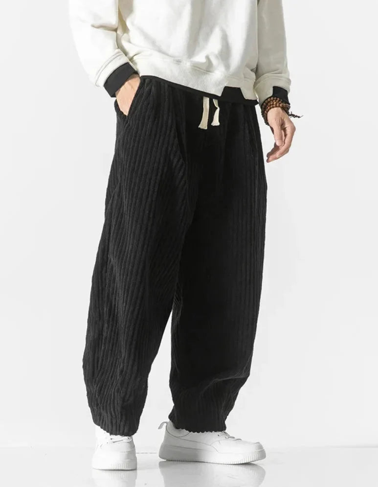 Men's wide-leg corduroy trousers with drawstring waist