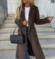 Women's long belted double-breasted trench coat with lapels