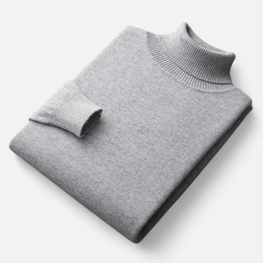 Men's plain ribbed turtleneck jumper with long sleeves