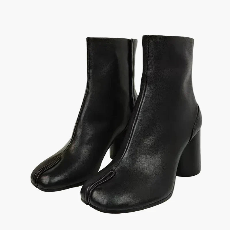 Women's Tabi mid-calf boots with split toes and block heels