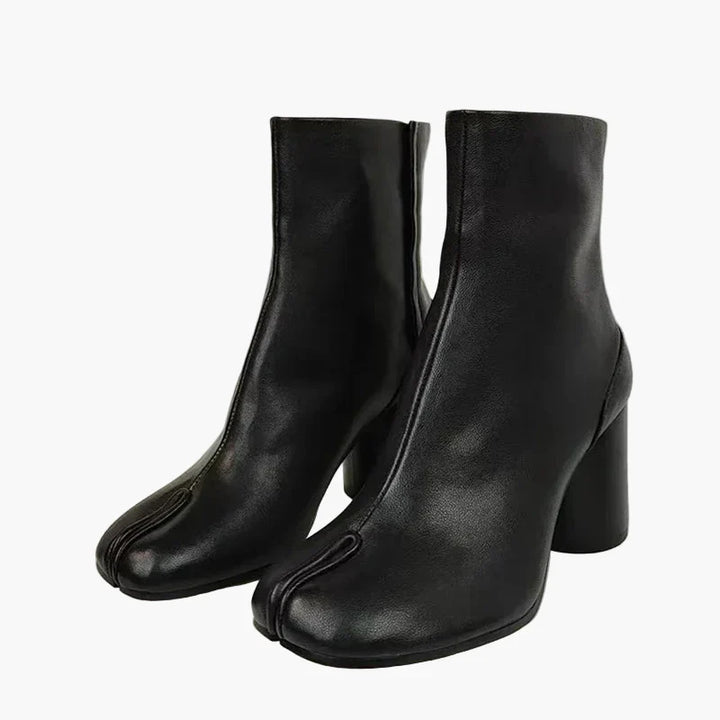 Women's Tabi mid-calf boots with split toes and block heels