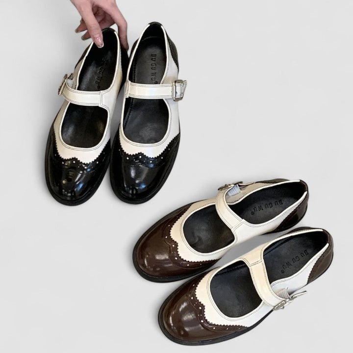 Audrey | Women's Two-Tone Leather Mary Jane Shoes Brogue Low Heel