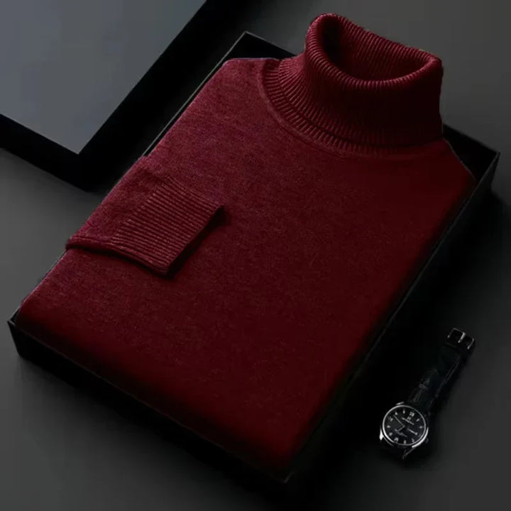 Men's ribbed turtleneck jumper folded in a presentation box