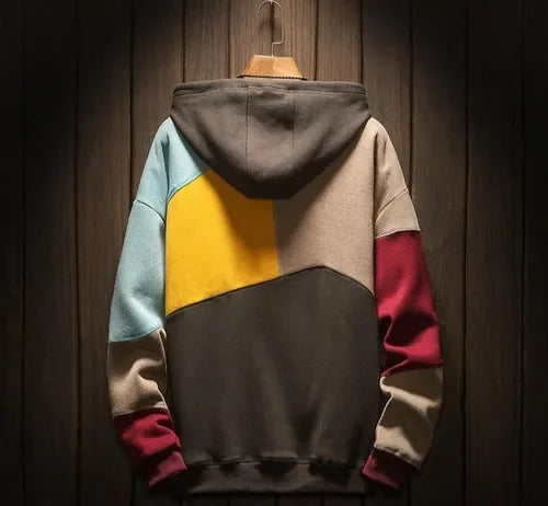 Men's multicolour geometric colour-block pullover hoodie
