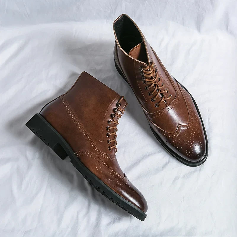 Men's brogue ankle boots with perforated wingtip detailing