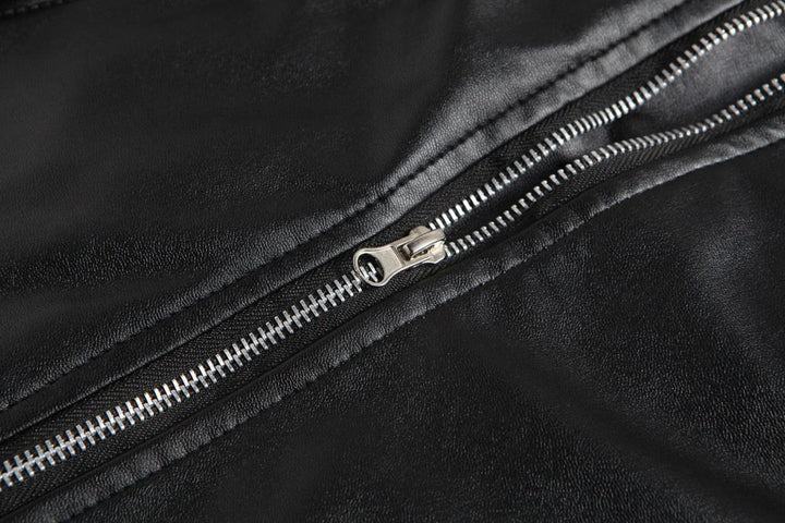 Men's biker jacket with asymmetric zip, lapel collar, zipped pockets and belted waist