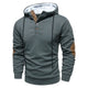 Men's textured geometric hoodie with drawstring hood and contrasting elbow panels