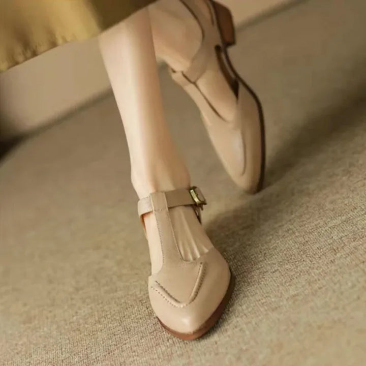Sloane | Women's T-Strap Buckle Shoes Pointed Toe Low Heel Flats