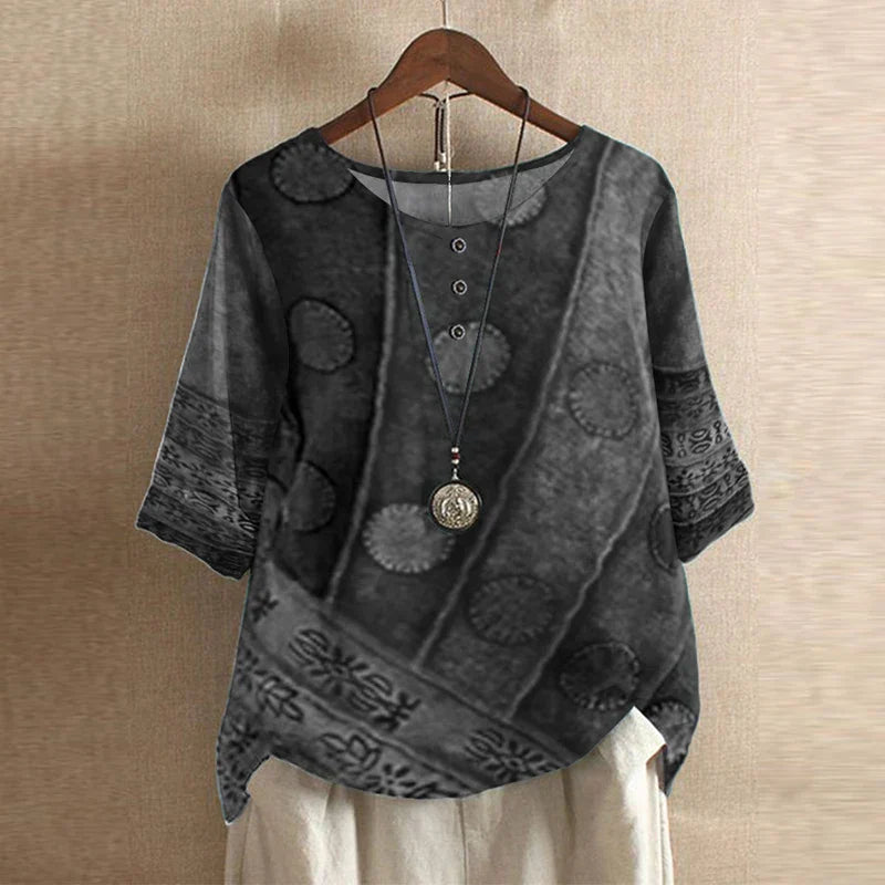Women's Floral Print Blouse, Round Neck, Half Sleeve