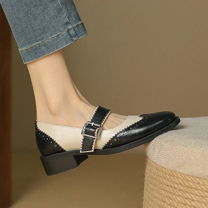 Harlow | Women's Two-Tone Leather Mary Jane Shoes Brogue T-Strap