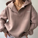 Women's hooded pullover with split V-neck and ribbed cuffs