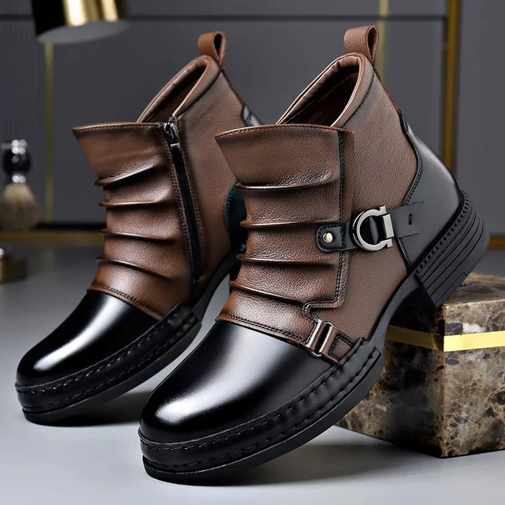 Unisex contrast-toe ankle boots with laces and buckle straps