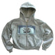 Women's grey graphic zip-up hoodie with front pockets