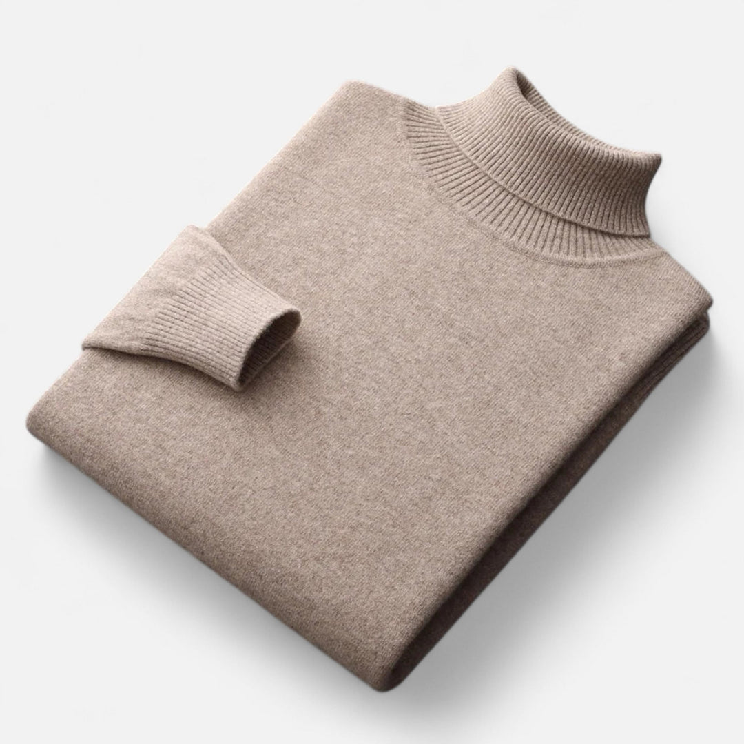 Men's plain ribbed turtleneck jumper with long sleeves