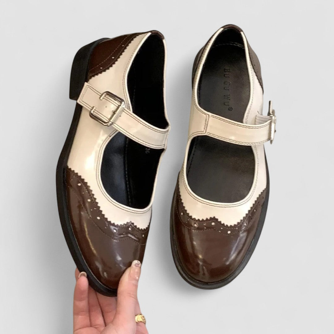 Audrey | Women's Two-Tone Leather Mary Jane Shoes Brogue Low Heel