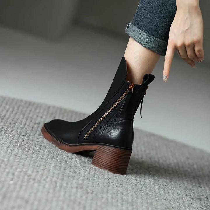 Women's plain mid-calf boots with side zips and block heels