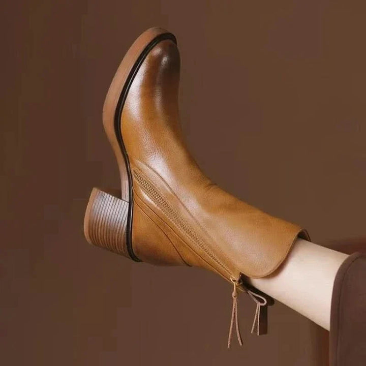 Women's ankle boots with side zippers and mid block heels