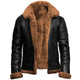 Hooded leather coat with textured lining and zip front