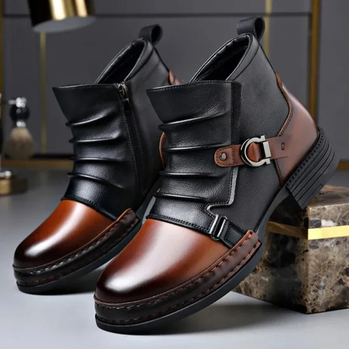Unisex contrast-toe ankle boots with laces and buckle straps