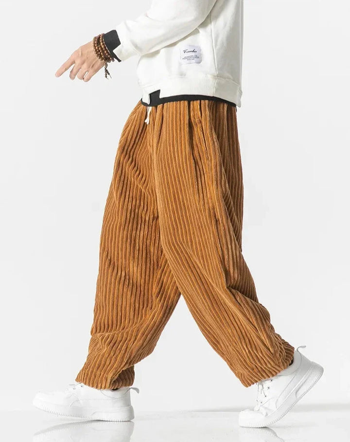 Men's wide-leg corduroy trousers with drawstring waist