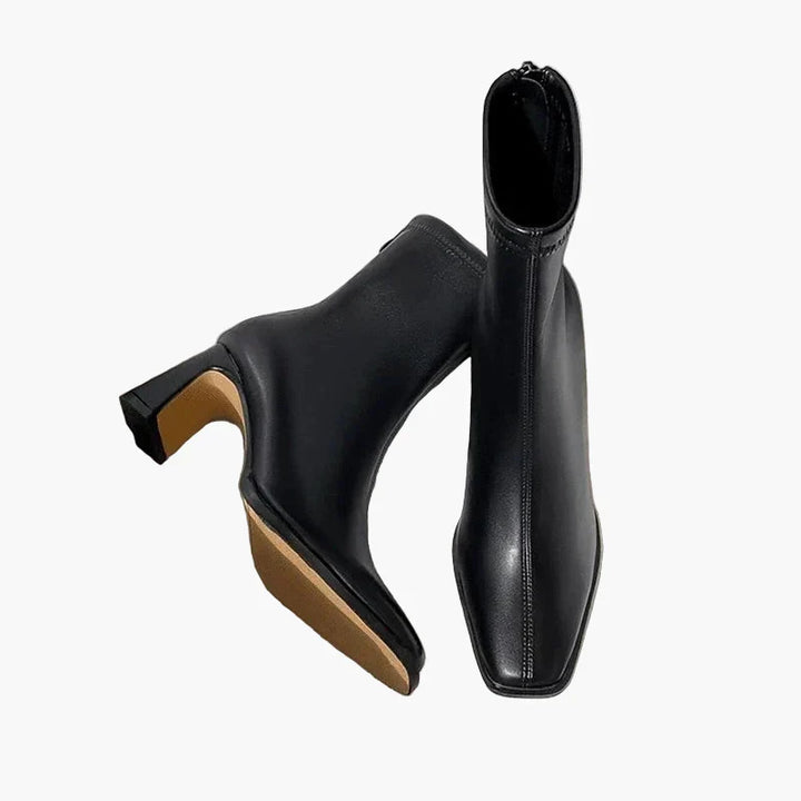 Women's square toe ankle boots with high block heel and side zipper