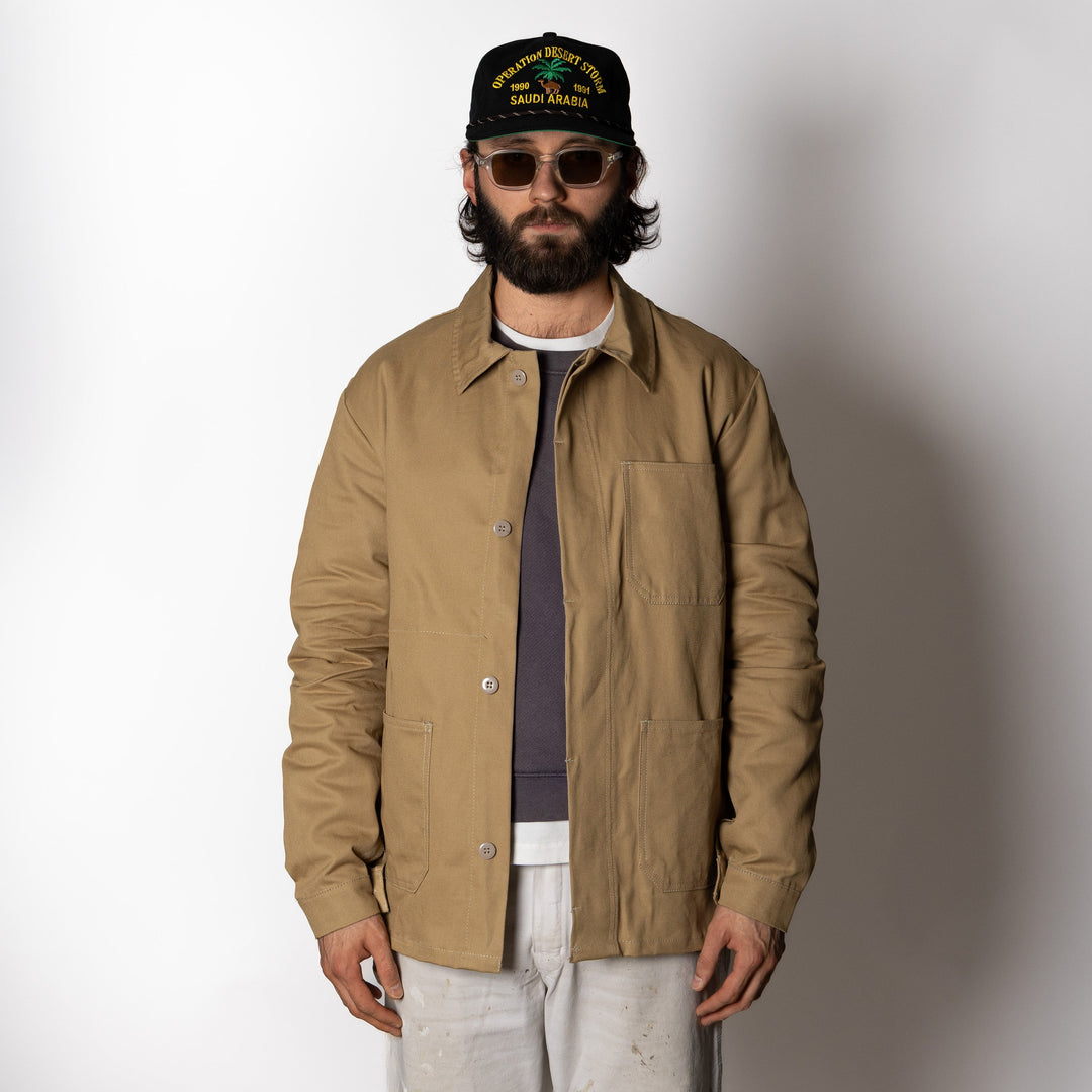 Men's brown utility jacket with four patch pockets