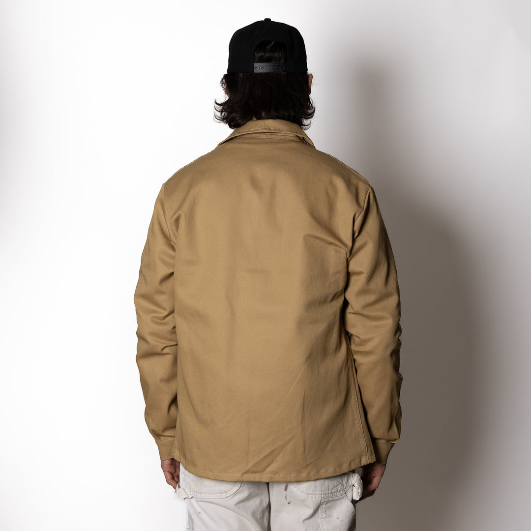 Men's brown utility jacket with four patch pockets
