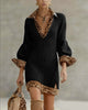 Women's ribbed knit mini dress with leopard print trim