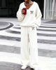 Women's two-piece fleece set with bow embroidery and wide-leg trousers