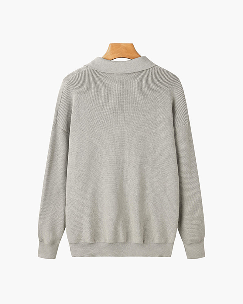 Men's ribbed quarter-zip collared sweater with long sleeves