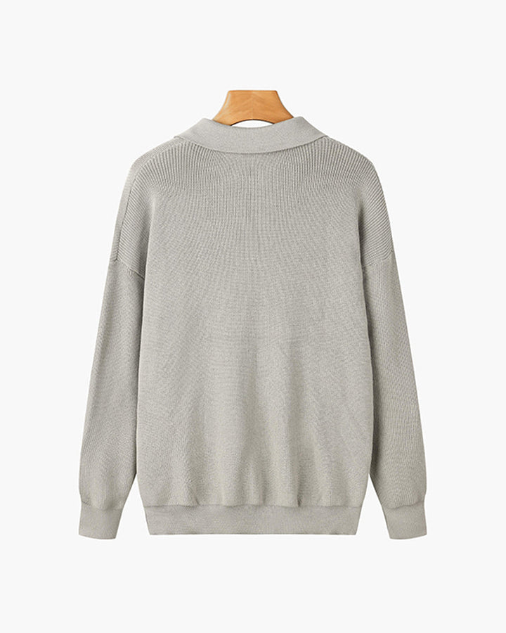 Men's ribbed quarter-zip collared sweater with long sleeves