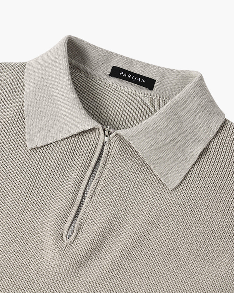 Men's ribbed quarter-zip collared sweater with long sleeves