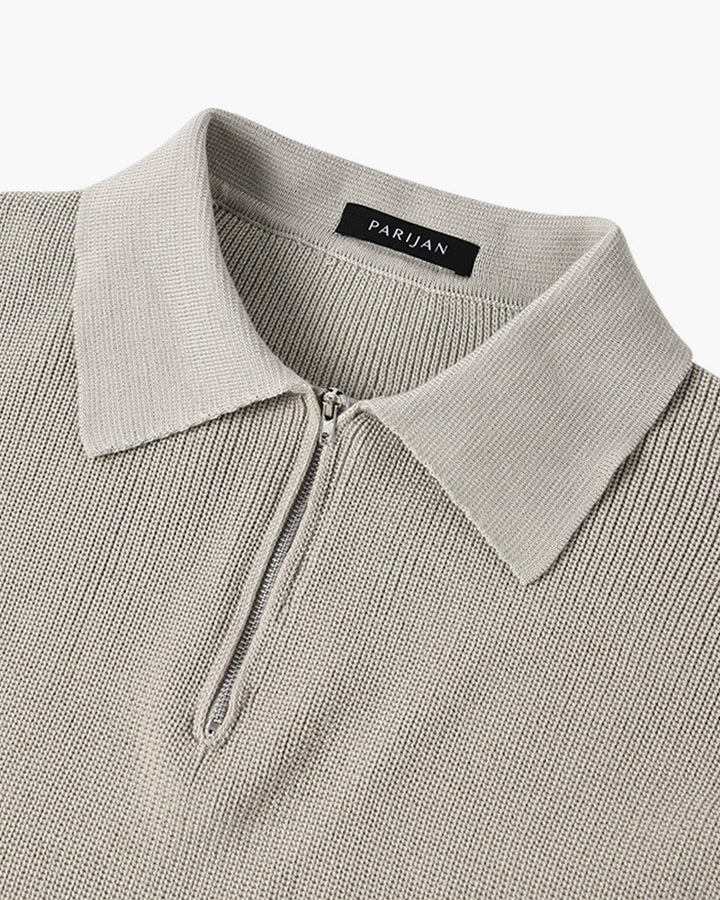 Men's ribbed quarter-zip collared sweater with long sleeves