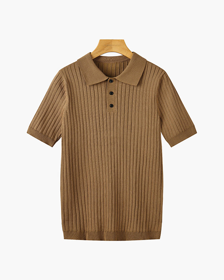 Men's ribbed polo shirt with short sleeves and button placket