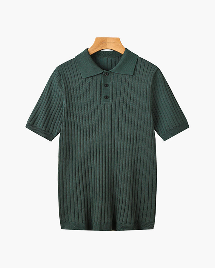 Men's ribbed polo shirt with short sleeves and button placket