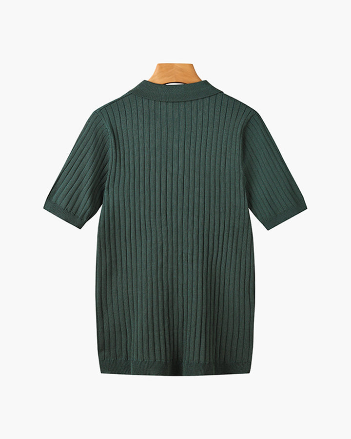 Men's ribbed polo shirt with short sleeves and button placket