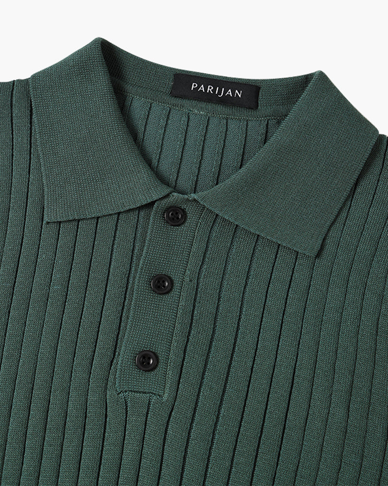 Men's ribbed polo shirt with short sleeves and button placket
