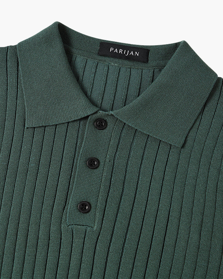Men's ribbed polo shirt with short sleeves and button placket