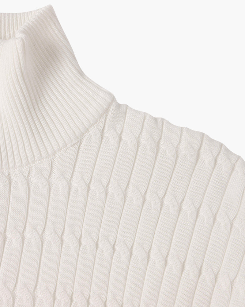 Unisex ribbed half-zip mock-neck sweater shown in white and black