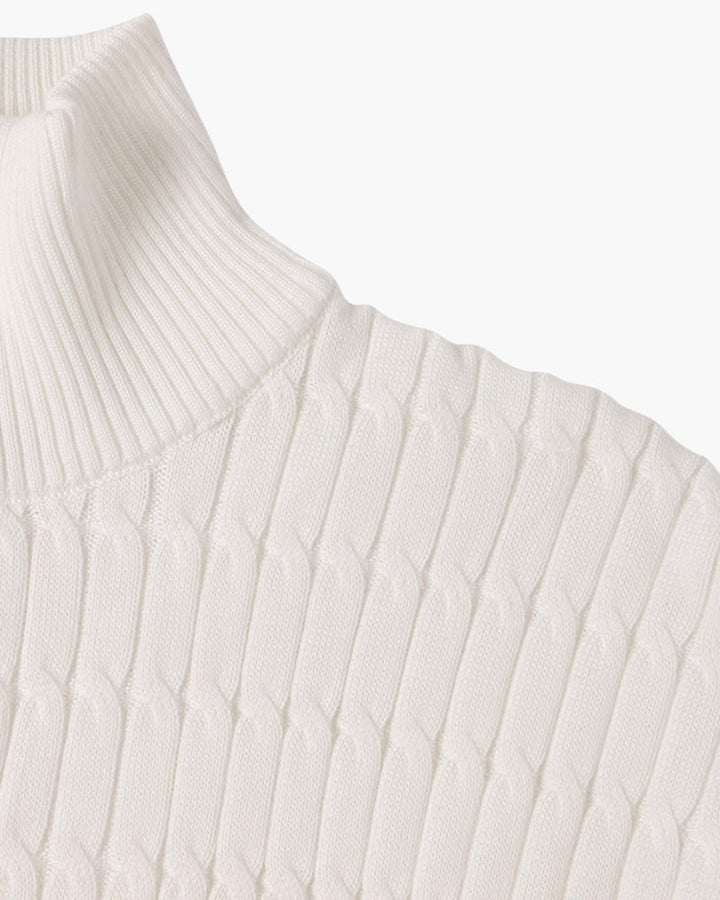 Unisex ribbed half-zip mock-neck sweater shown in white and black