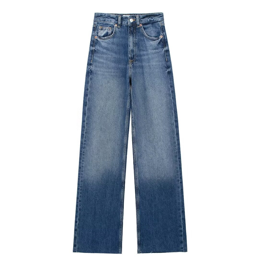 Women's blue high waist wide leg jeans