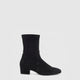 Women's black ankle boot with almond toe and mid block heel