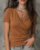 Women's Pleated V-Neck T-Shirt - Crossover Front, Short Sleeve, 8 Colours